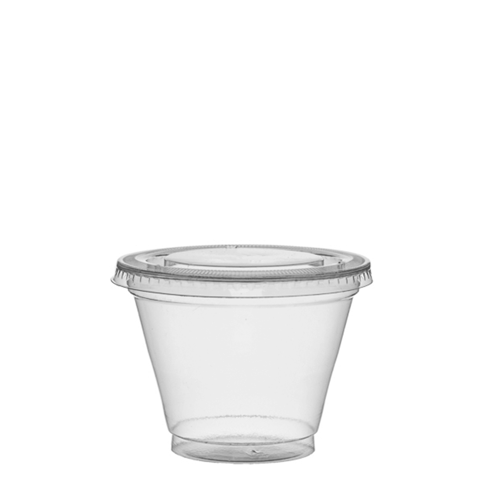 Taça copo em PET com tampa rasa com furo 280 ml + TP, Ecovalor incluído, caixa 800 unidades