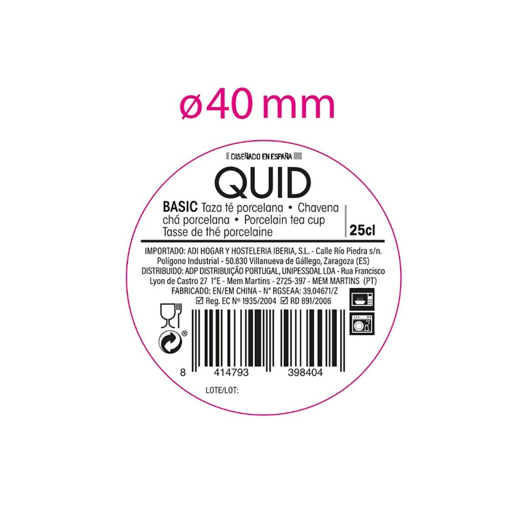 Chávena almoçadeira 25cl em porcelana, Linha BASIC - QUID