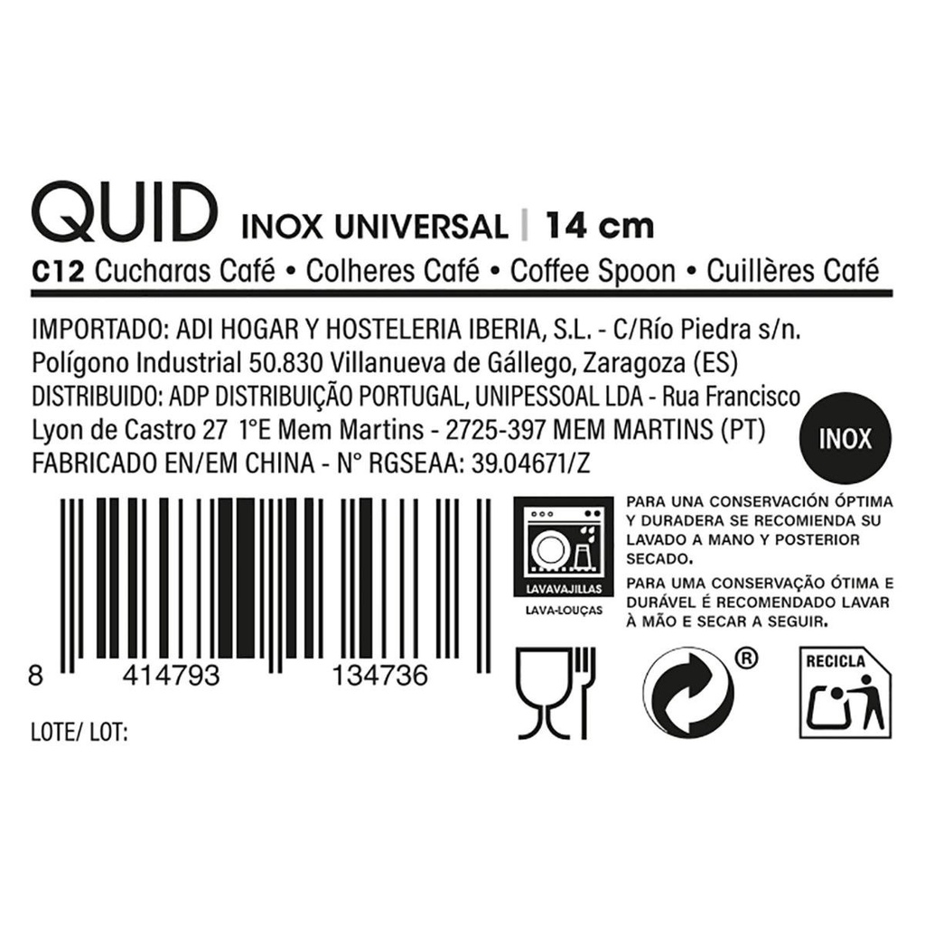 Colher de café, 14CM - 1 mm, Linha inox universal - QUID