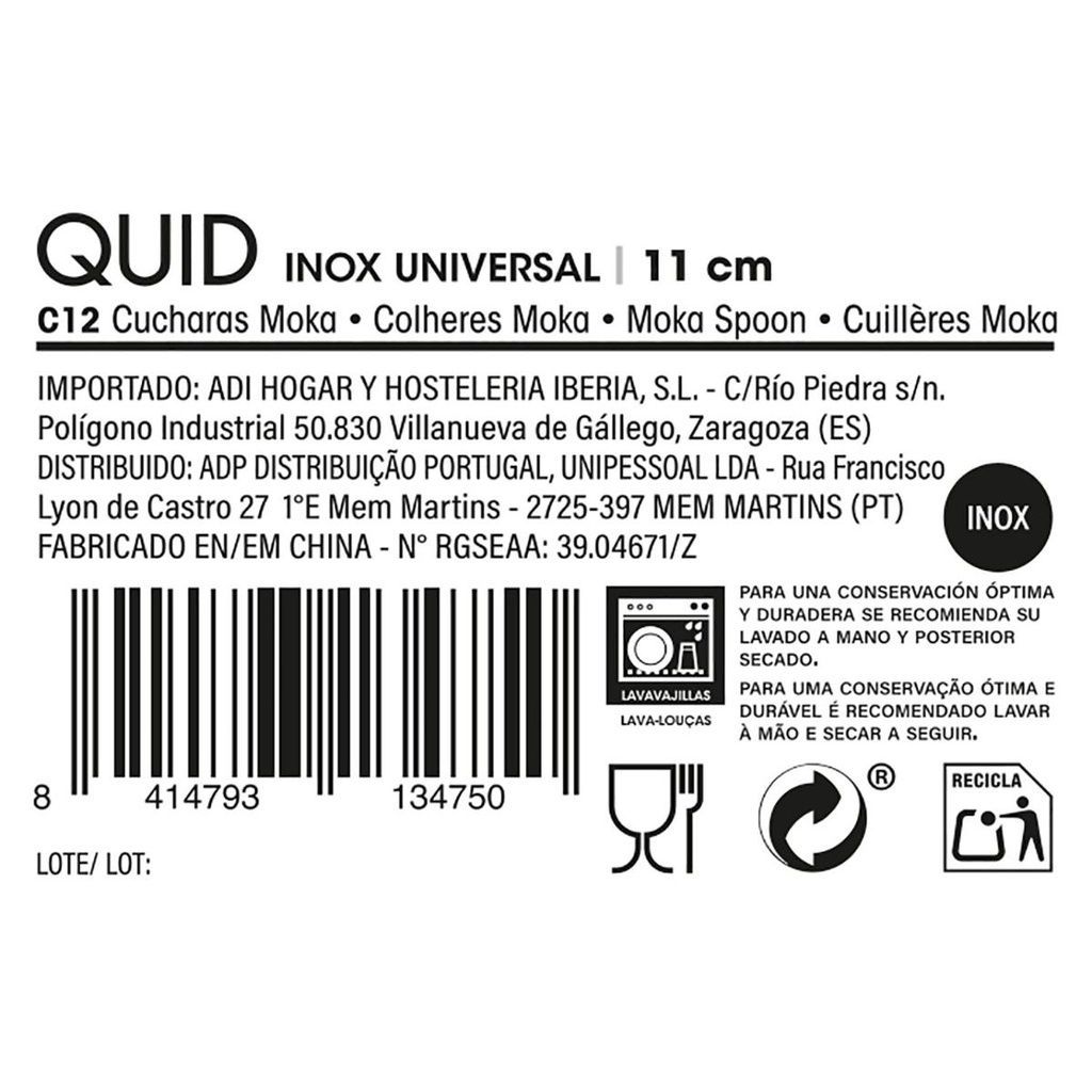 Colher de café, 14CM - 1 mm, Linha inox universal - QUID