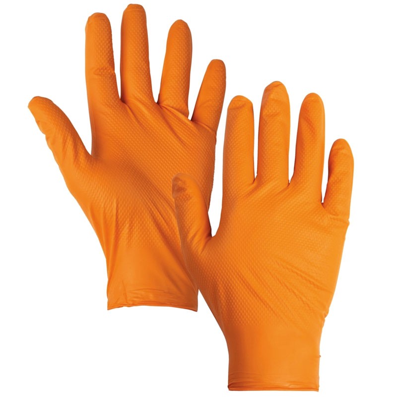 Luva nitrilo laranja  I 1 cx 50 unid 10 packs  I modelo: DIAMANTADO I SAFETOP