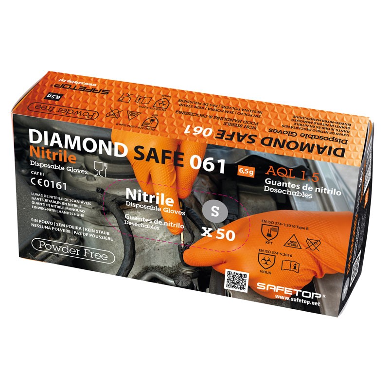 Luva  I 1 cx 50 unida 10 packs I modelo: BLACK DIAMOND I SAFETOP