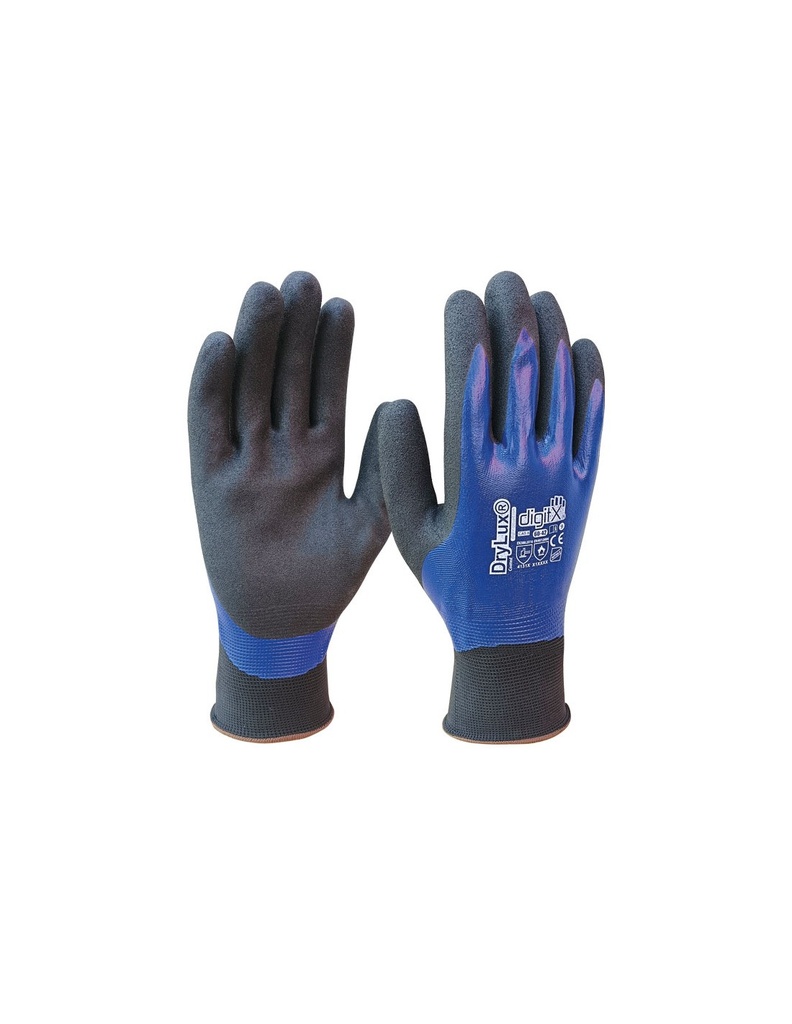 Luva nitrilo bicamada azul granulado impermiável I pack 12 unid cx 144 pares I modelo: DRYLUX COATED I SAFETOP