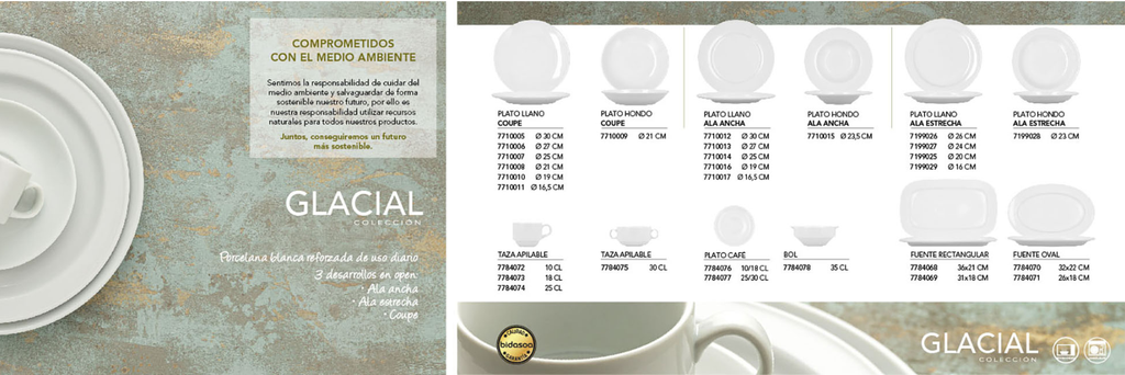 Prato de sobremesa 19 cm em porcelana, Linha GLACIAL Aba larga - BIDASOA