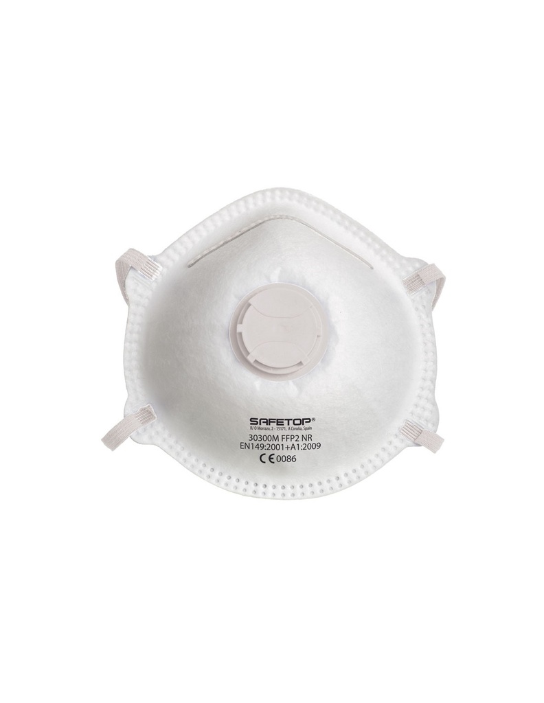 Máscara pré moldada c/válvula s/grampos FFP2 refª 30300M I pack 12 unid I SAFETOP