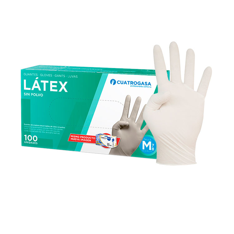 [LLA000820] Luvas de Latex Cuatrogasa sem pó transparente - Tamanho M (Pack 100)