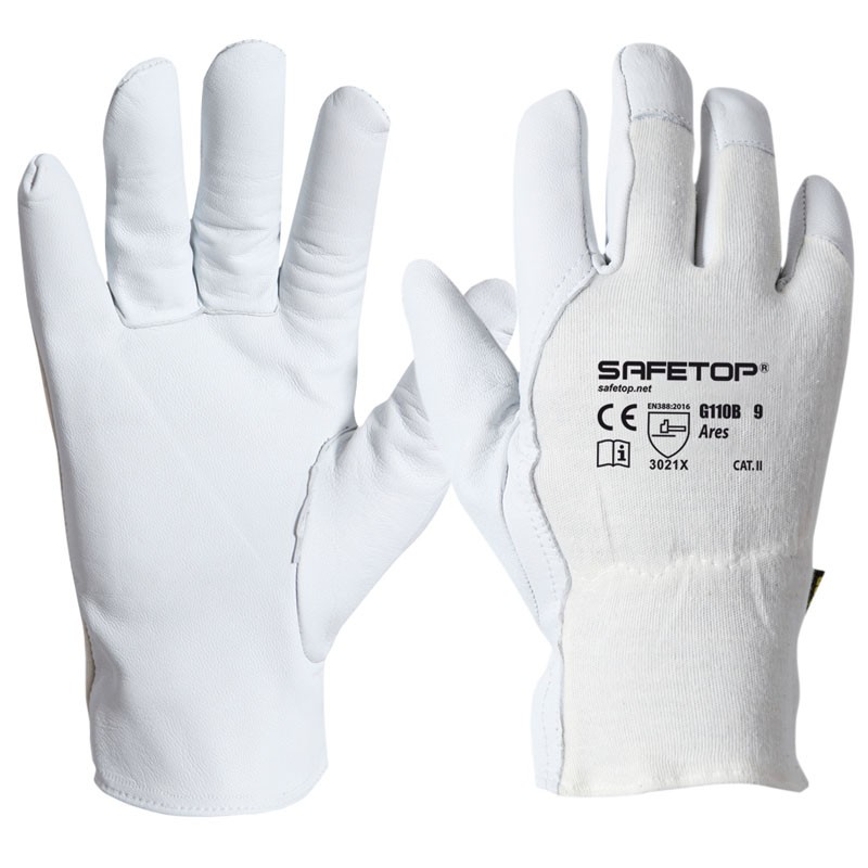 [SAFE0012864-G110B] Luva em algodão e pele de cabra I pack 12 unid cX 120 pares I modelo: ARES I SAFETOP