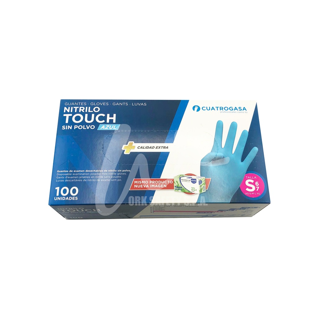 [LNI000250] Luvas de Nitrilo Cuatrogasa Touch Azul 4g - Tamanho S (Pack 100)