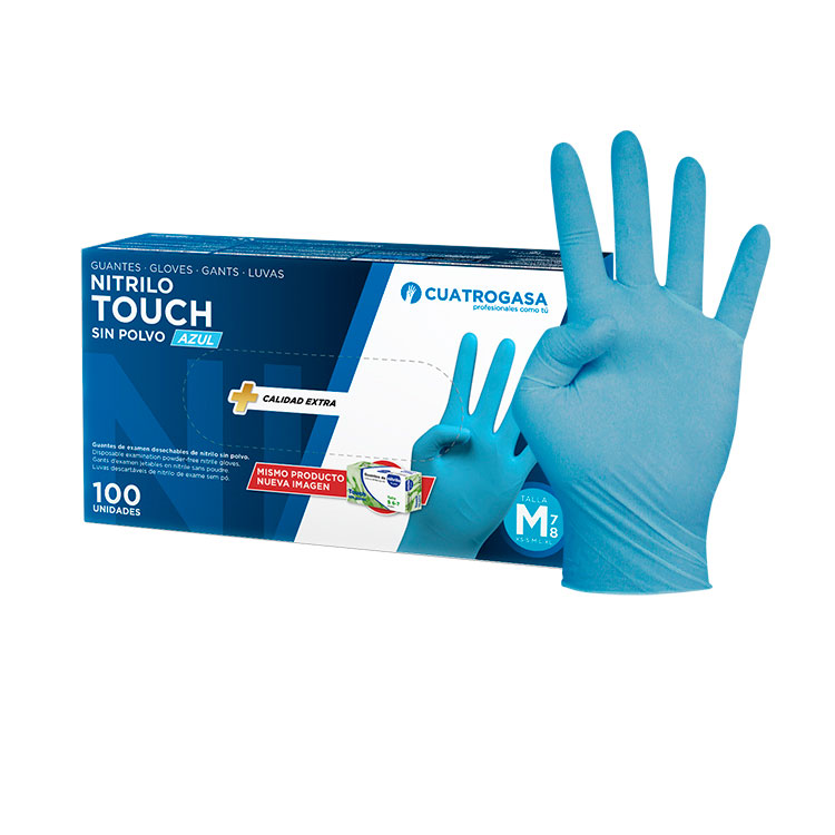 [LNI000260] Luvas de Nitrilo Cuatrogasa Touch Azul 4g - Tamanho M (Pack 100)