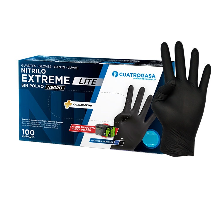 [LNI000330] Luvas de Nitrilo Cuatrogasa Extreme Lite Preto 5,2g - Tamanho S (Pack 100)