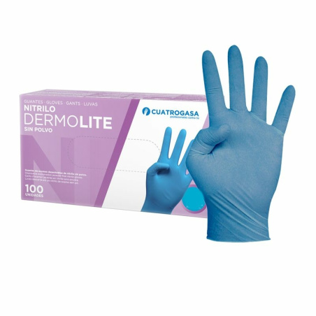 [LNI000930] Luvas de Nitrilo Cuatrogasa Dermolite Azul 3,5g - Tamanho L (Pack 100)