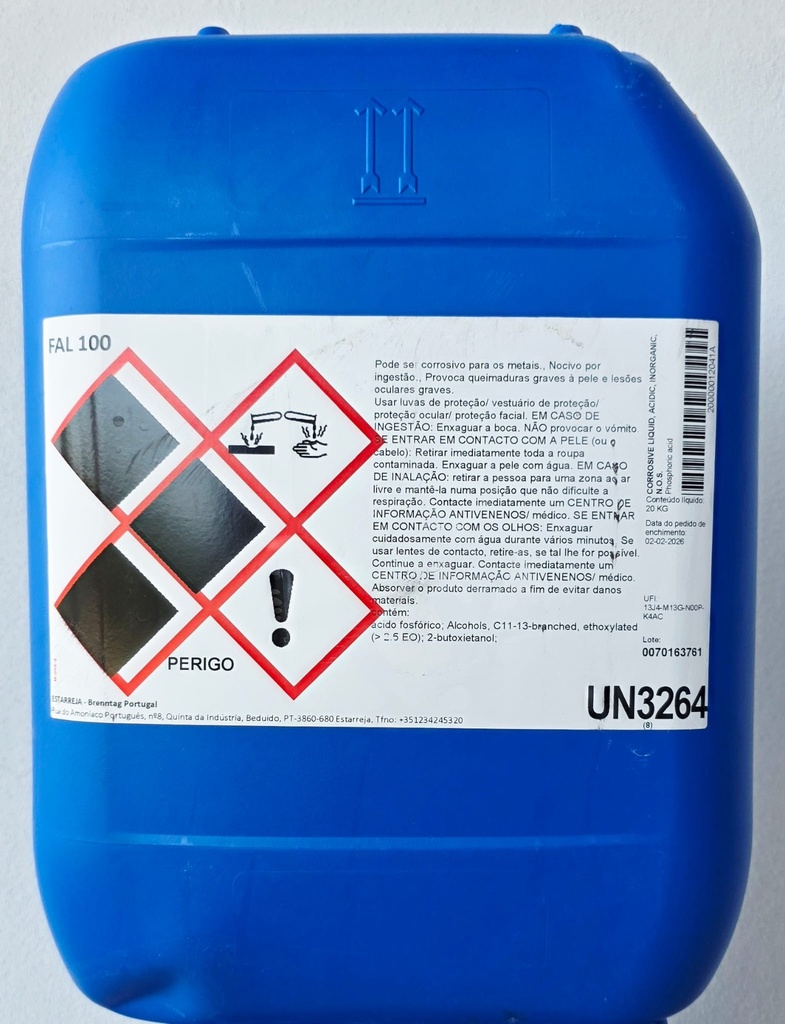 [BREN0016323] FAL 100, 20 kg: Detergente ácido para desengorduramento e desoxidação ácida sobre metais, especialmente alumínio, Inox e ligas metálicas I BRENNTAG