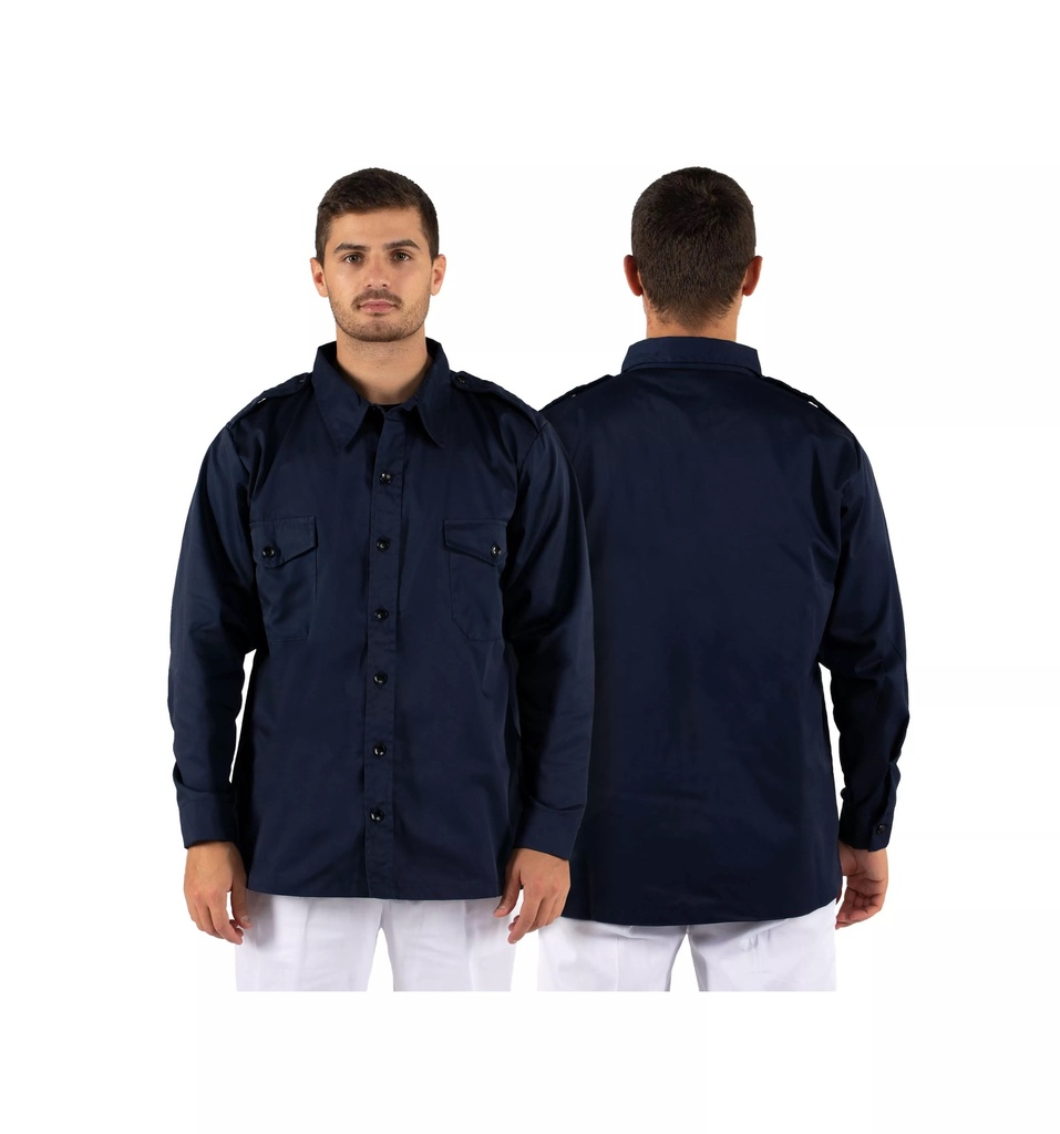 [P1561] Camisa multibolsos em sarja manga comprida (Azul Marinho, S)