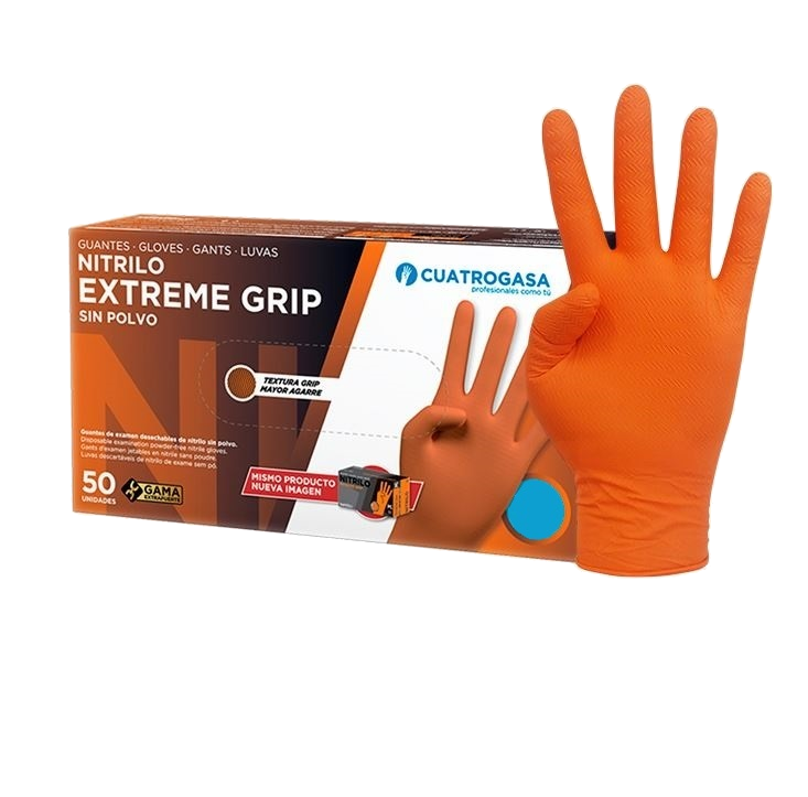 [LNI005043] Luvas de Nitrilo Cuatrogasa Extreme Grip Laranjas, 8,5g - Tamanho XL (Pack 50)