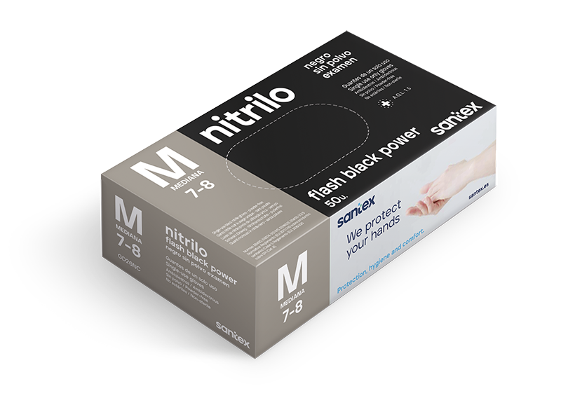 [P2067] Luvas de Nitrilo Santex sem pó diamantadas I Cor: Preta I  8,5 gramas (Pack 50) (M (7-8))