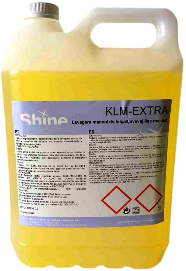 [QUI000190] KLM-Extra, 5 litro: Detergente higienizante super concentrado para lavagem manual de loiça