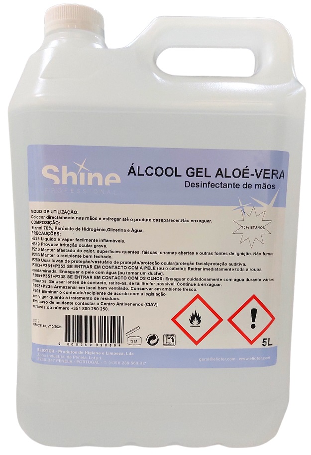 [QUI002070] Gel desinfetante de mãos, 5 litros: Álcool Gel com Aloé-Vera