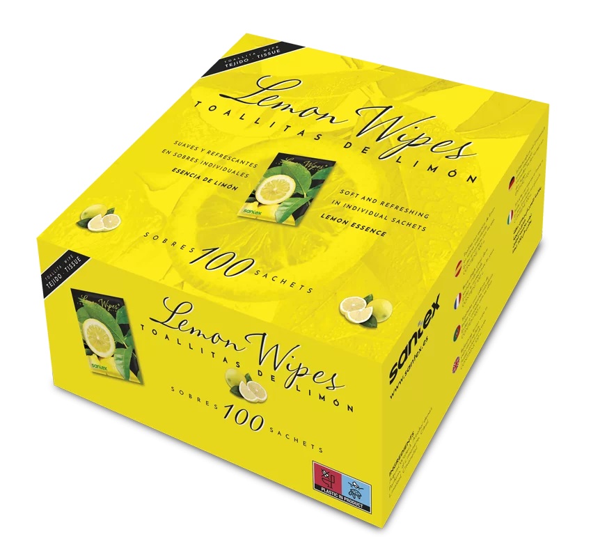 [P2381] Toalhita limpeza de mãos, TNT, Perfume limão, pack de 100 unidades