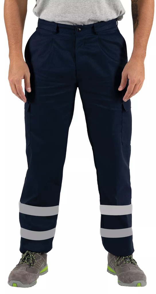 [P3026] Calças multibolsos, 65% Poliester 35% Algodão, Refletora (T-007R) (Azul Marinho, S (38-40))