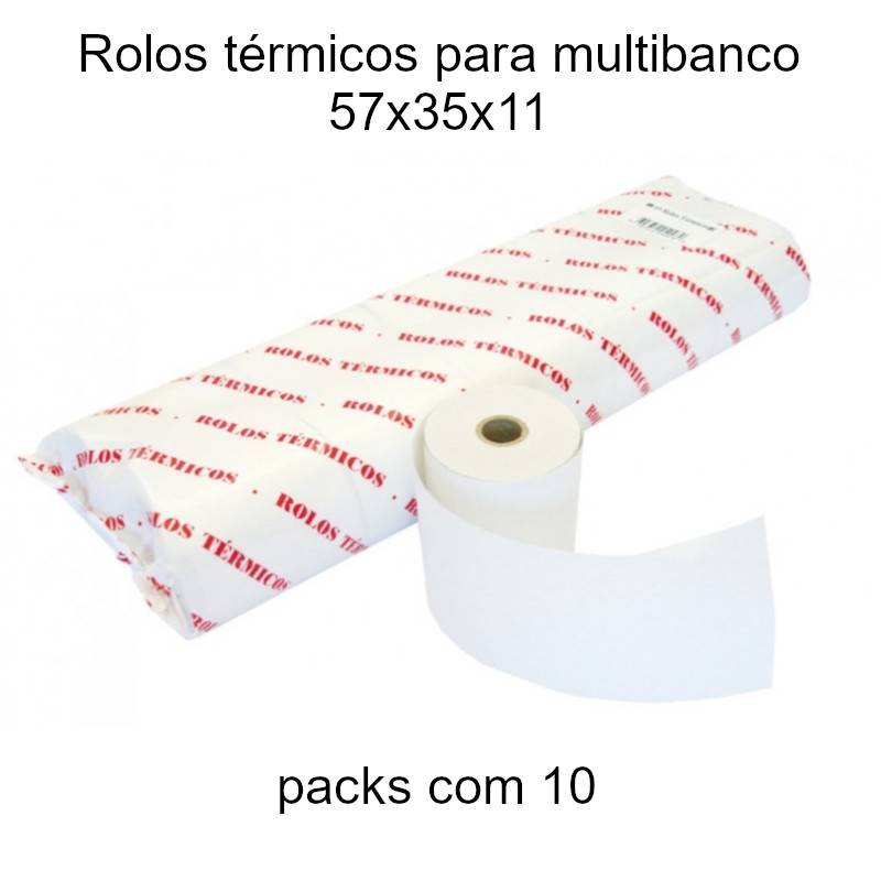 [CON005010] Rolo térmico - Rolos para terminal multibanco 57x35x11 I Caixa de 100 rolos I pack 10 rolos (preço por rolo)