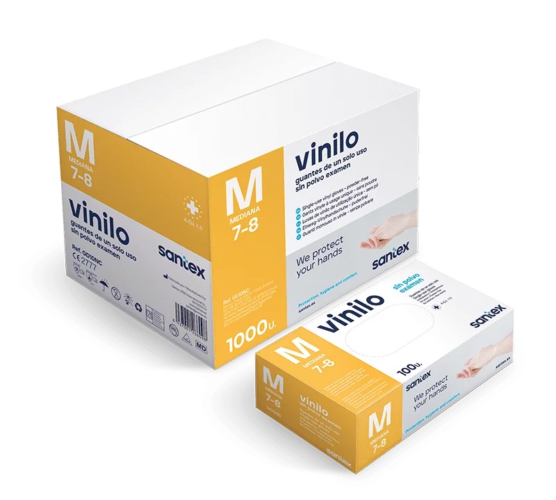 [SANT004018] Luvas de Vinil transparente Santex sem pó (Pack 100) (S)