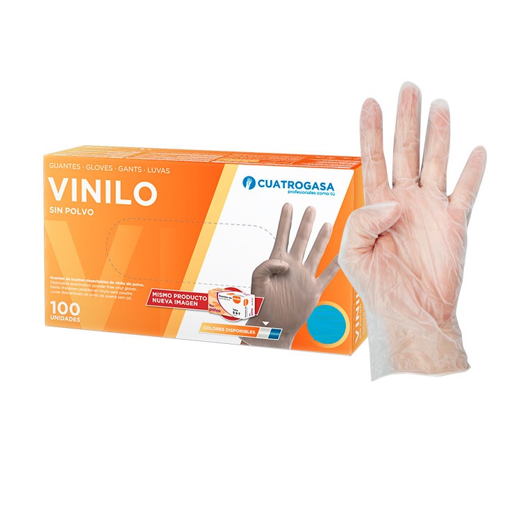 [LNP001010-P451] Luvas de Vinil Cuatrogasa sem pó transparente - Tamanho L (Pack 100)