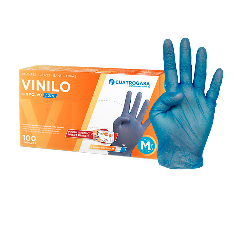 [LNP001010-P454] Luvas de Vinil Cuatrogasa sem pó, Azul - Tamanho M (Pack 100)