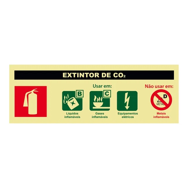 [P5536] Sinalização fotoluminescente EXTINTOR CO2, 24X8.5CM 2MM