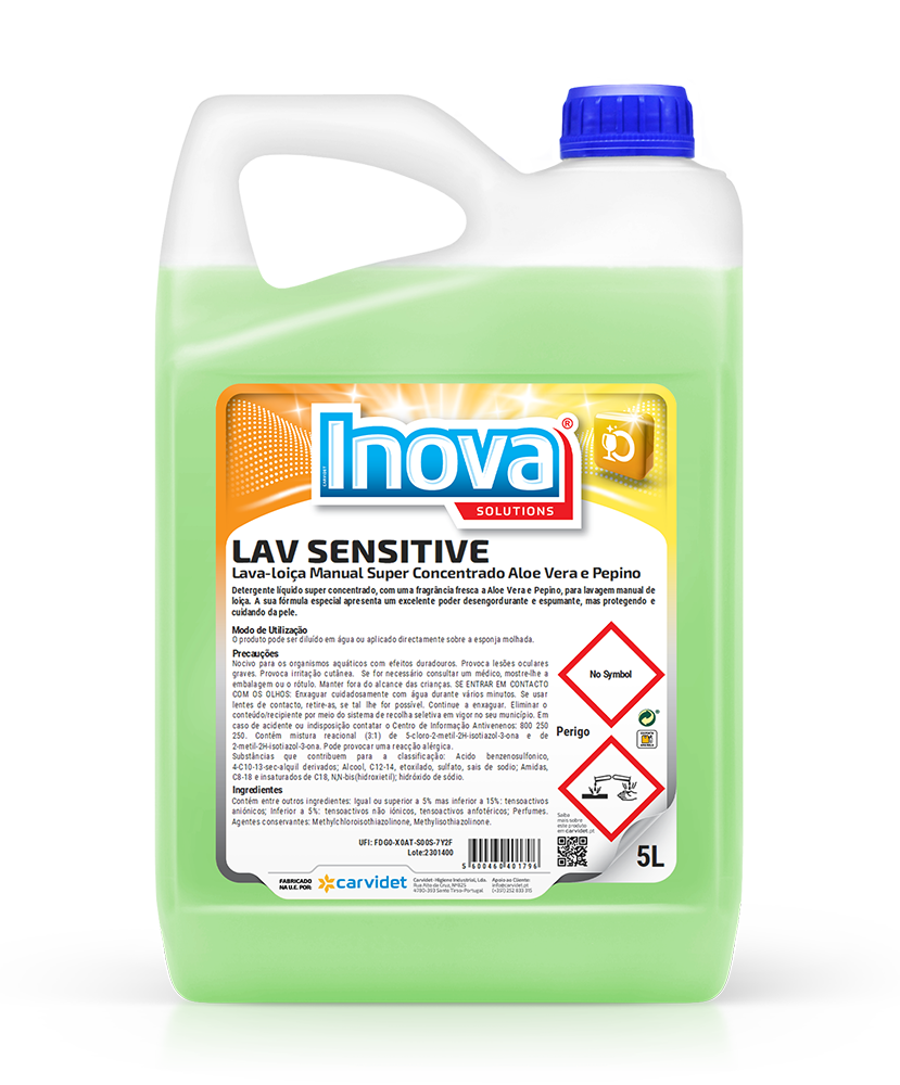 [CARV006569-DGI1131] Lav Sensitive, 5 litros: Lava loiça manual ultra concentrado Aloé vera, pepino I INOVA