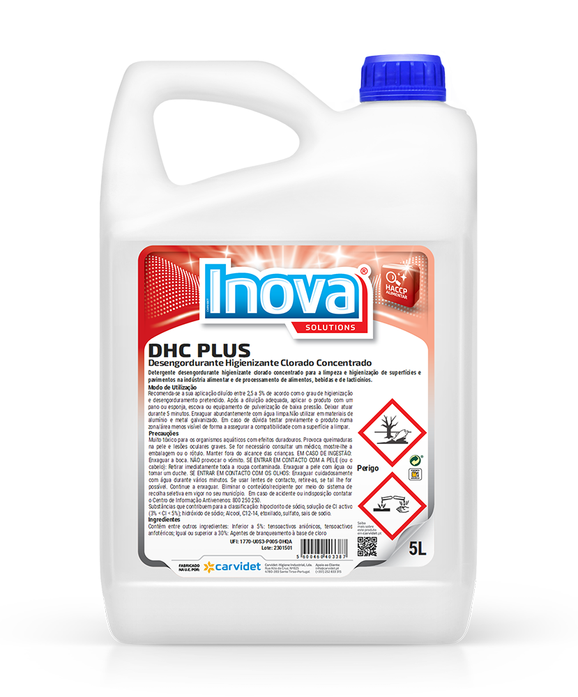 [CARV006700-DGI6422] DHC PLUS, 5 litros: Desengordurante higienizante clorado concentrado sem odor I INOVA