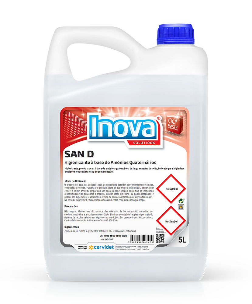 [CARV006702-DGI7121] SAN D, 5 litros: Higienizante de superfícies à base de amónios quaternários I INOVA