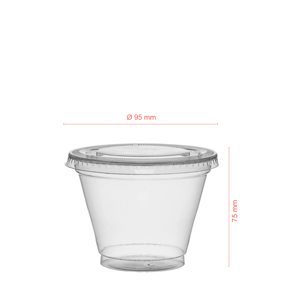 [COPO007266] Taça copo em PET com tampa rasa com furo 280 ml + TP, Ecovalor incluído, caixa 800 unidades