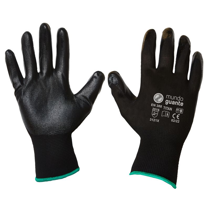 [MGUA007692] Luvas de suporte poliéster forrada a nitrilo preto, modelo TITAN I MUNDOGUANTE - Tamanho 11 (XXL)