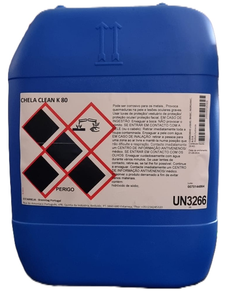 [BREN008229] CHELA CLEAN K 80, 29 kg: Detergente fortemente alcalino formulado para limpeza em sistemas fechados I BRENNTAG