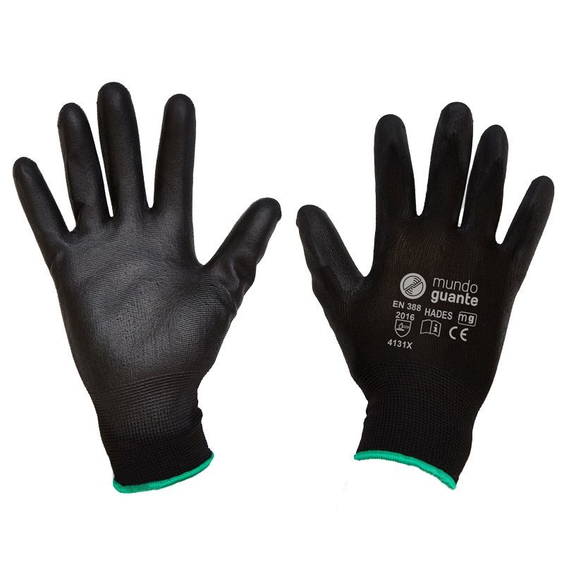 [MGUA009150] Luvas de suporte poliéster forrada a poliuretano preto, modelo HADES I MUNDOGUANTE - Tamanho 8 (M)