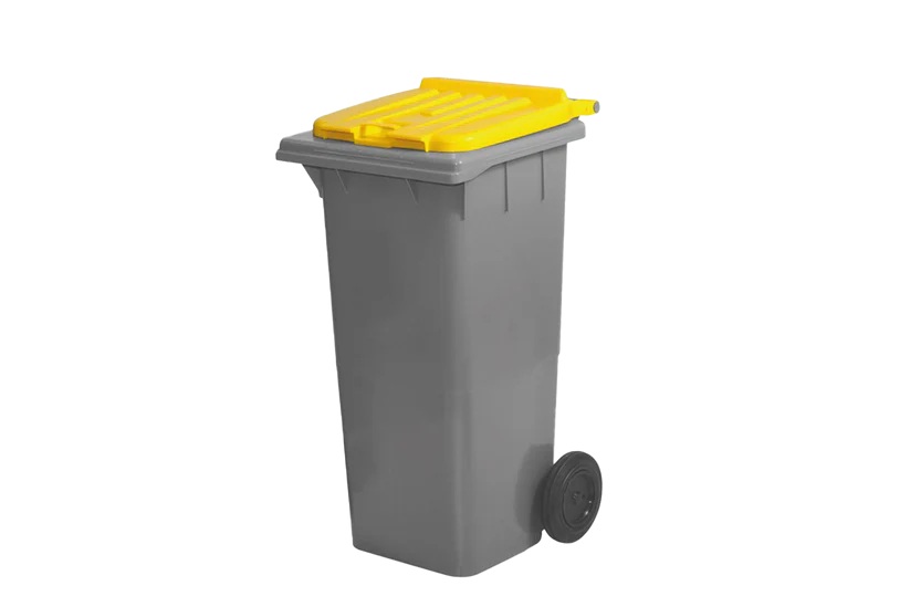 [DOMP009181-601] Contentor com rodas I tampa amarela e fundo cinza I 555x470x905mm I 120 litros
