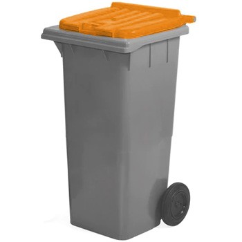 [DOMP009184-601] Contentor com rodas I tampa laranja e fundo cinza I 555x470x905mm I 120 litros