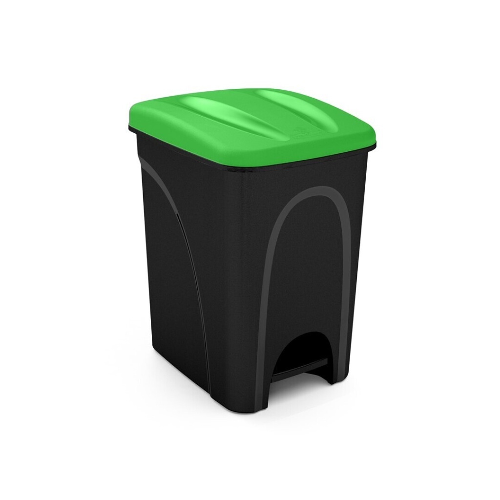 [PRAC009258-2040022] Balde do lixo com pedal e tampa I tampa verde e fundo preto I 420x275x410mm I 25 litros